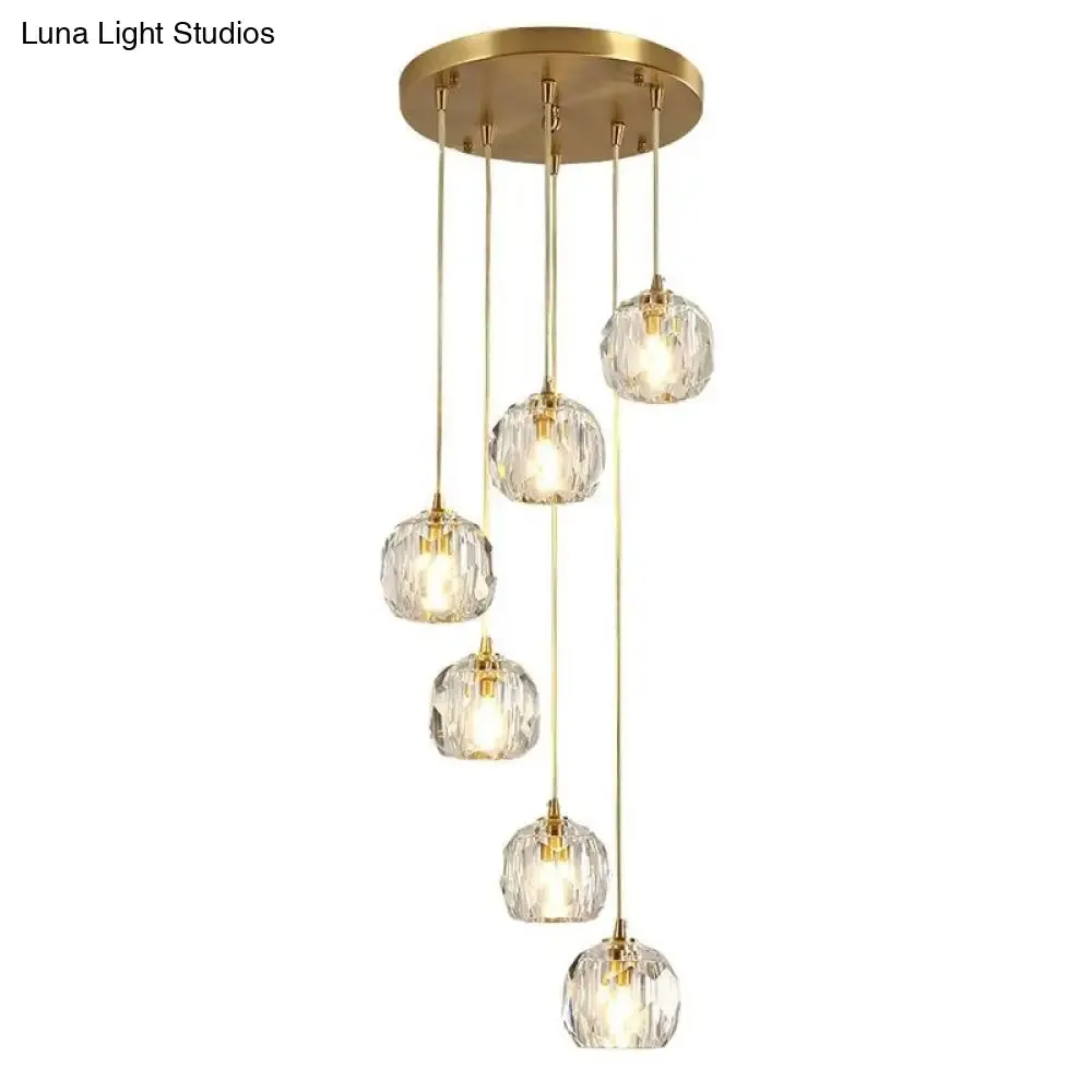 Beveled K9 Crystal Pendant Lamp in Brass Finish - Stylish Multi-Light Ceiling Fixture