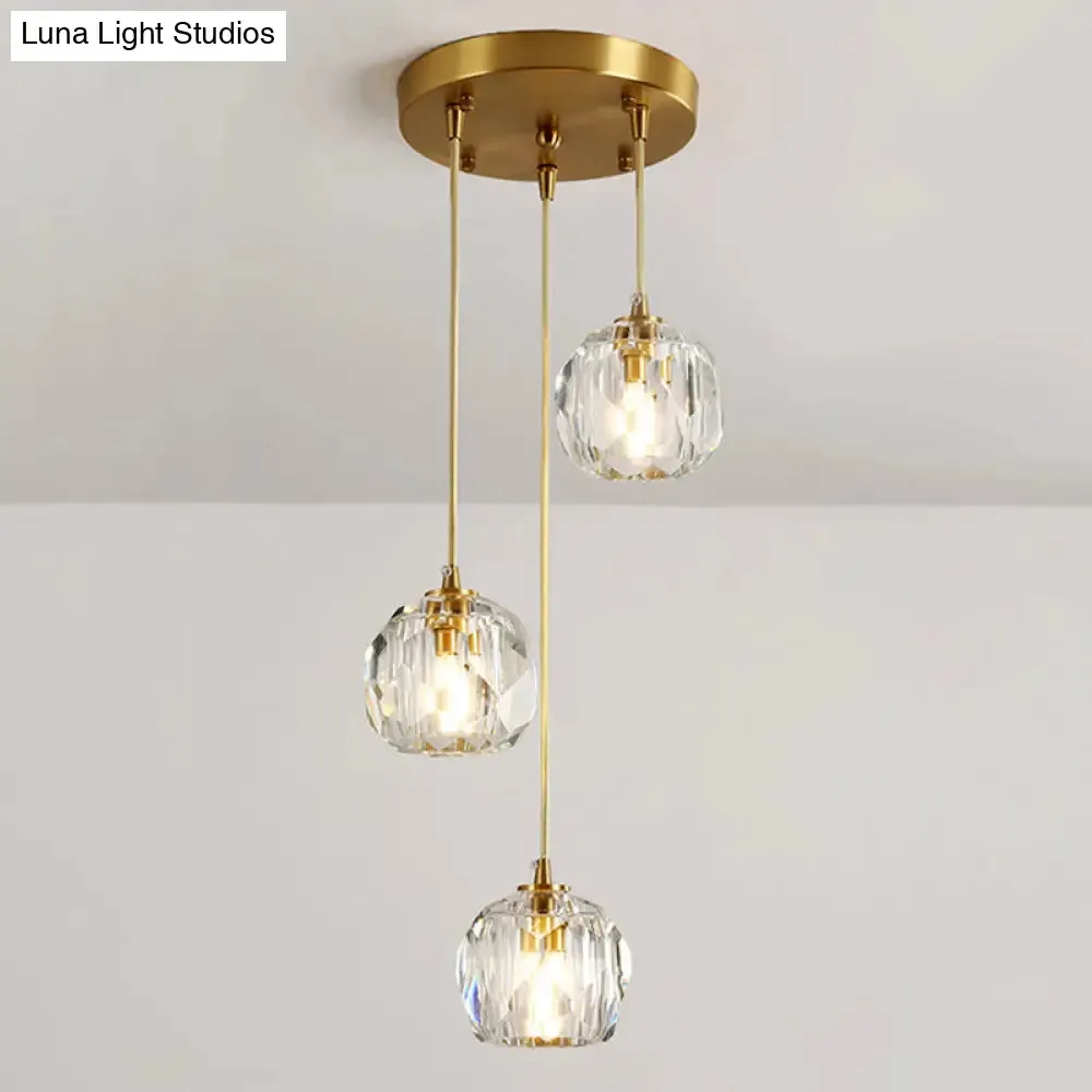 Beveled K9 Crystal Pendant Lamp in Brass Finish - Stylish Multi-Light Ceiling Fixture