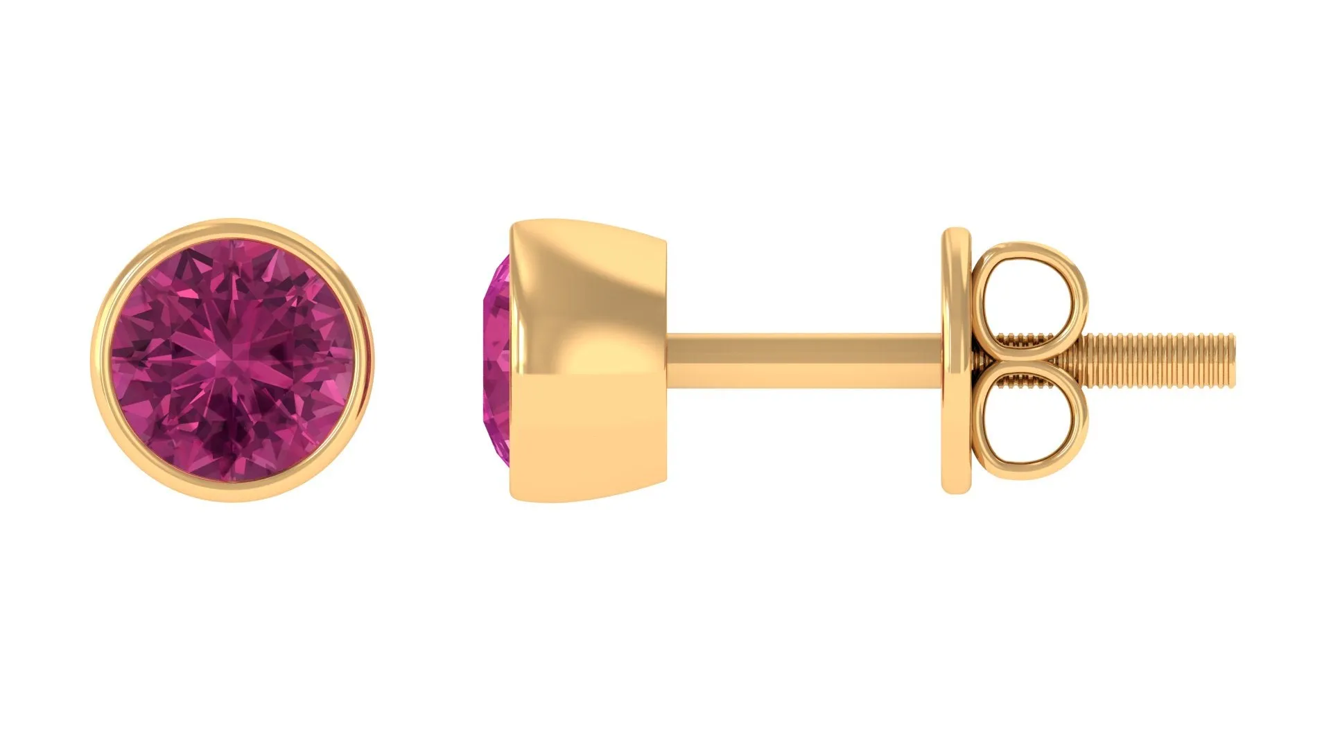 Bezel Set Pink Tourmaline Solitaire Stud Earrings