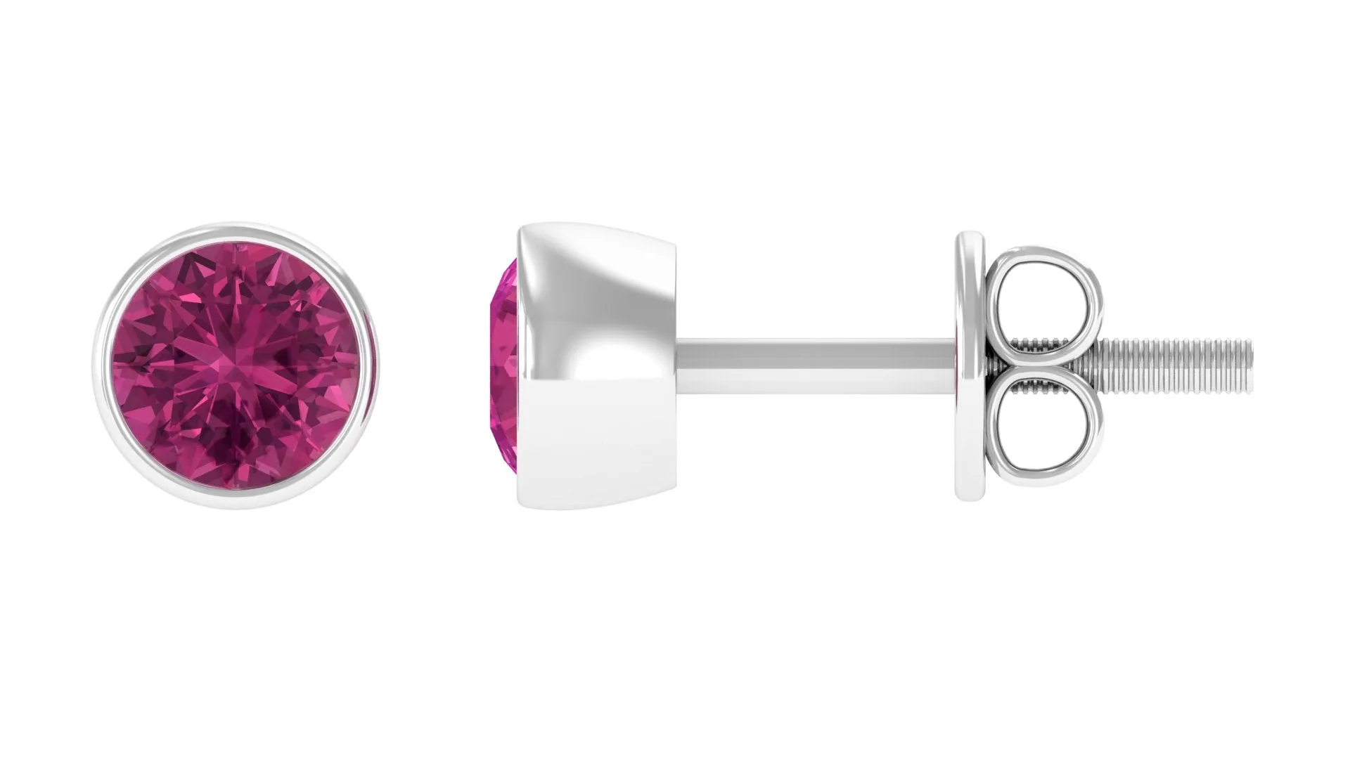 Bezel Set Pink Tourmaline Solitaire Stud Earrings