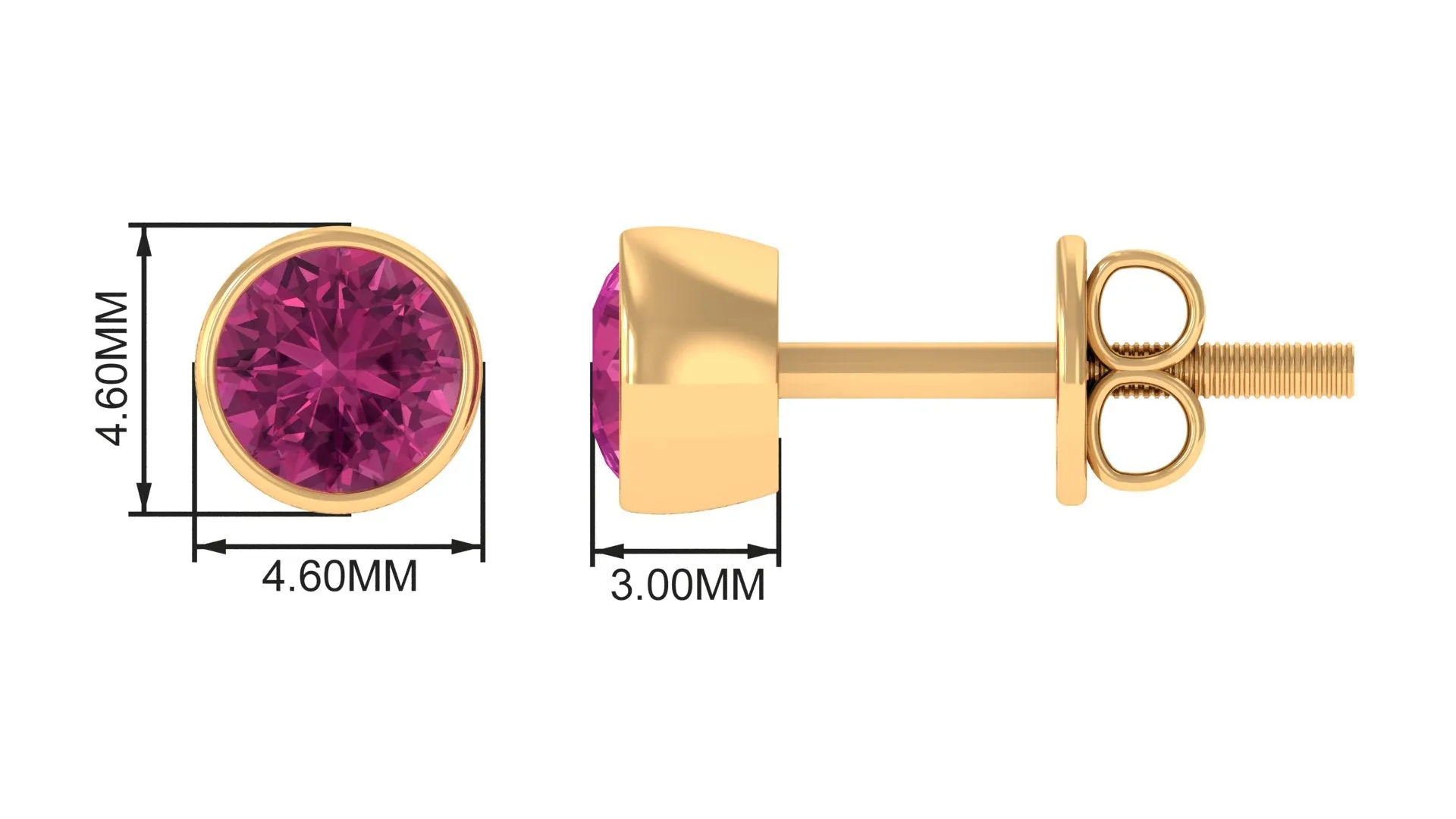 Bezel Set Pink Tourmaline Solitaire Stud Earrings