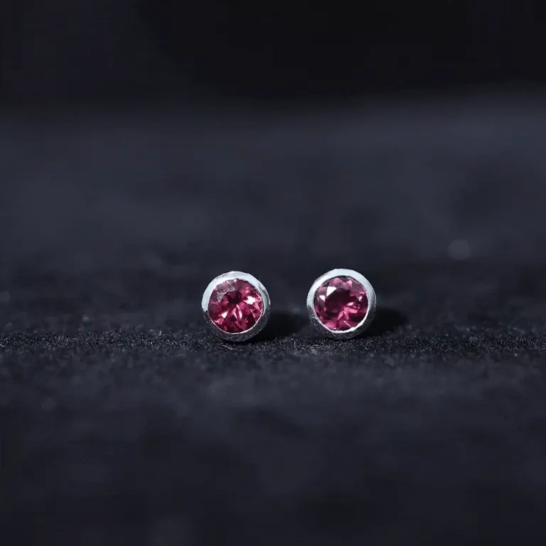 Bezel Set Pink Tourmaline Solitaire Stud Earrings