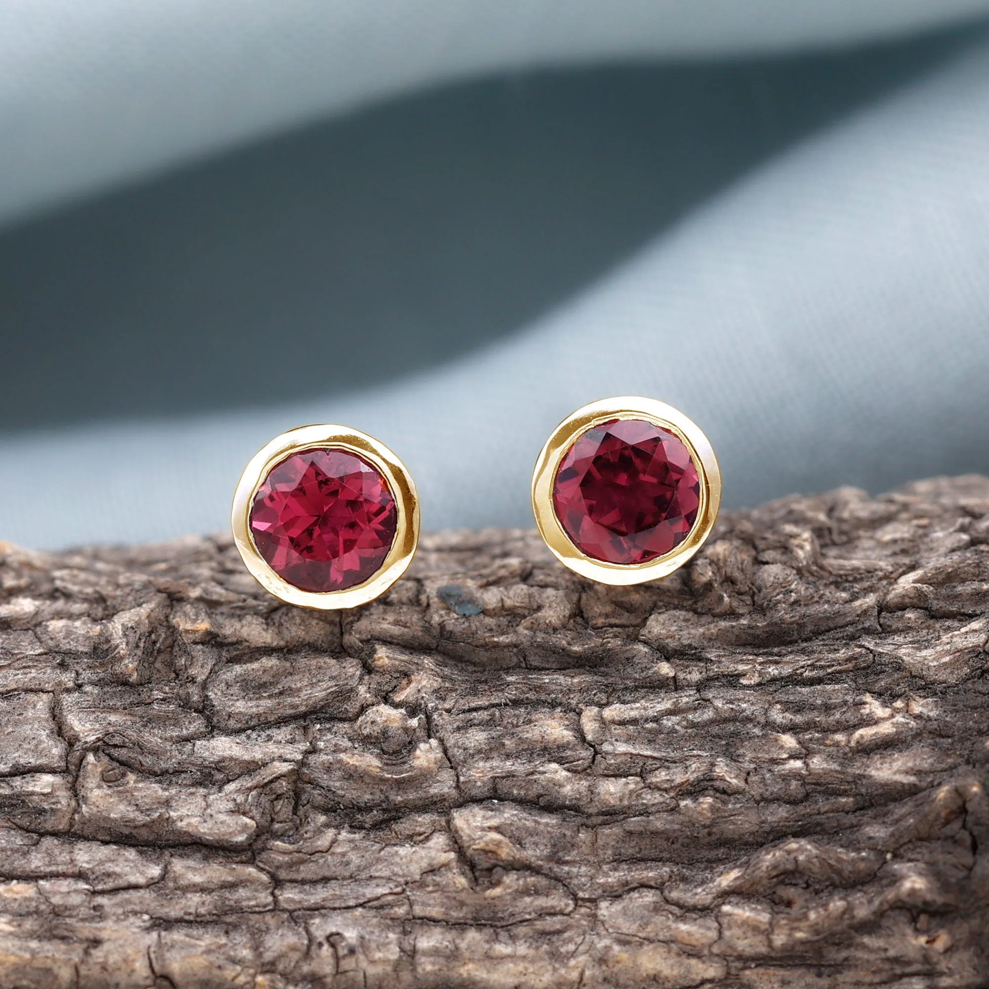 Bezel Set Pink Tourmaline Solitaire Stud Earrings