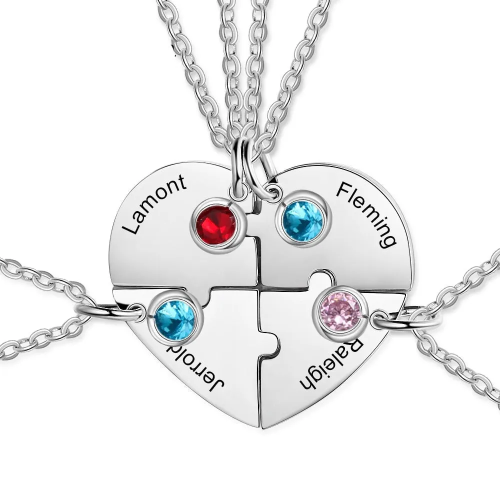 BFF Heart Shaped Friendship Birthstone Necklace with for 4 Friends