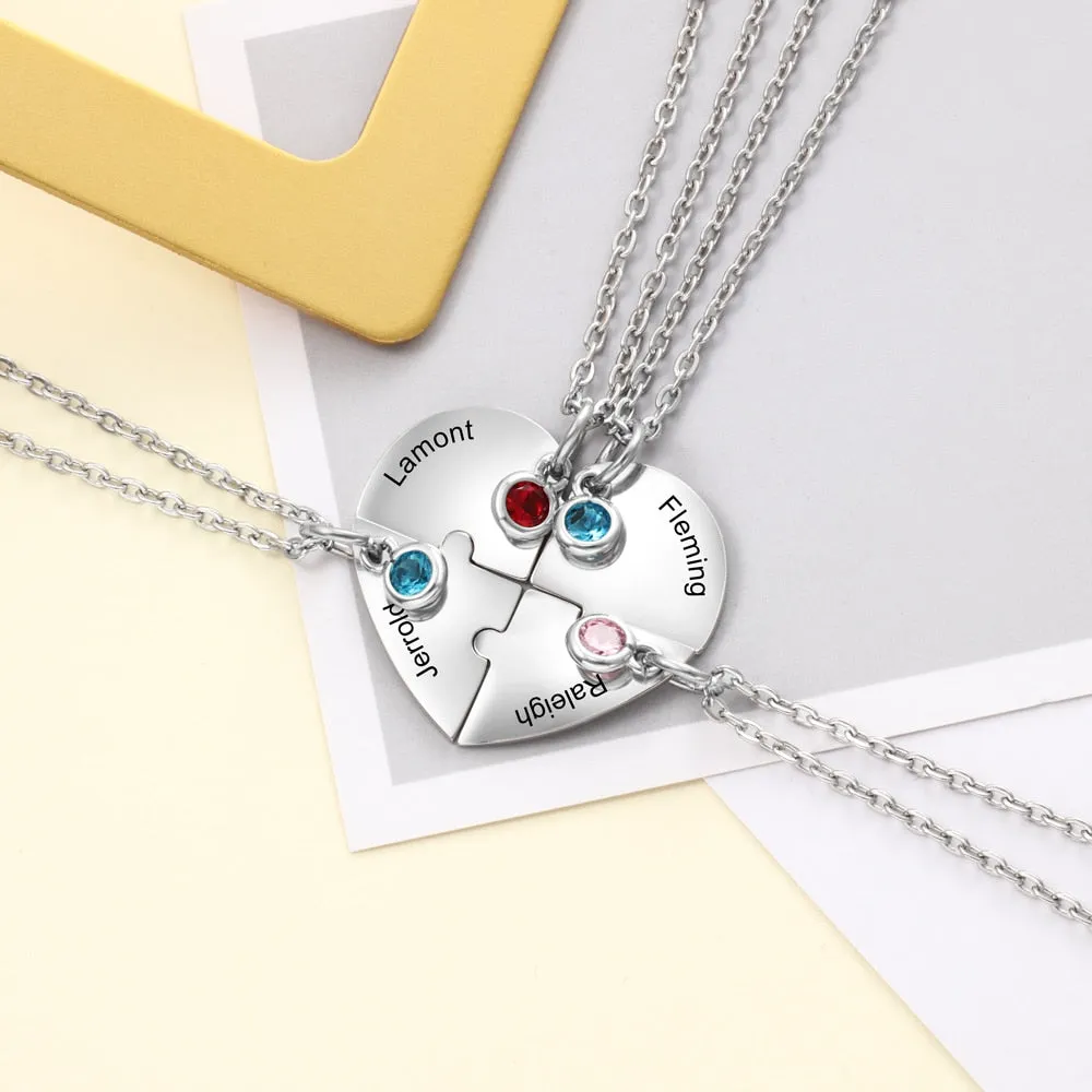 BFF Heart Shaped Friendship Birthstone Necklace with for 4 Friends