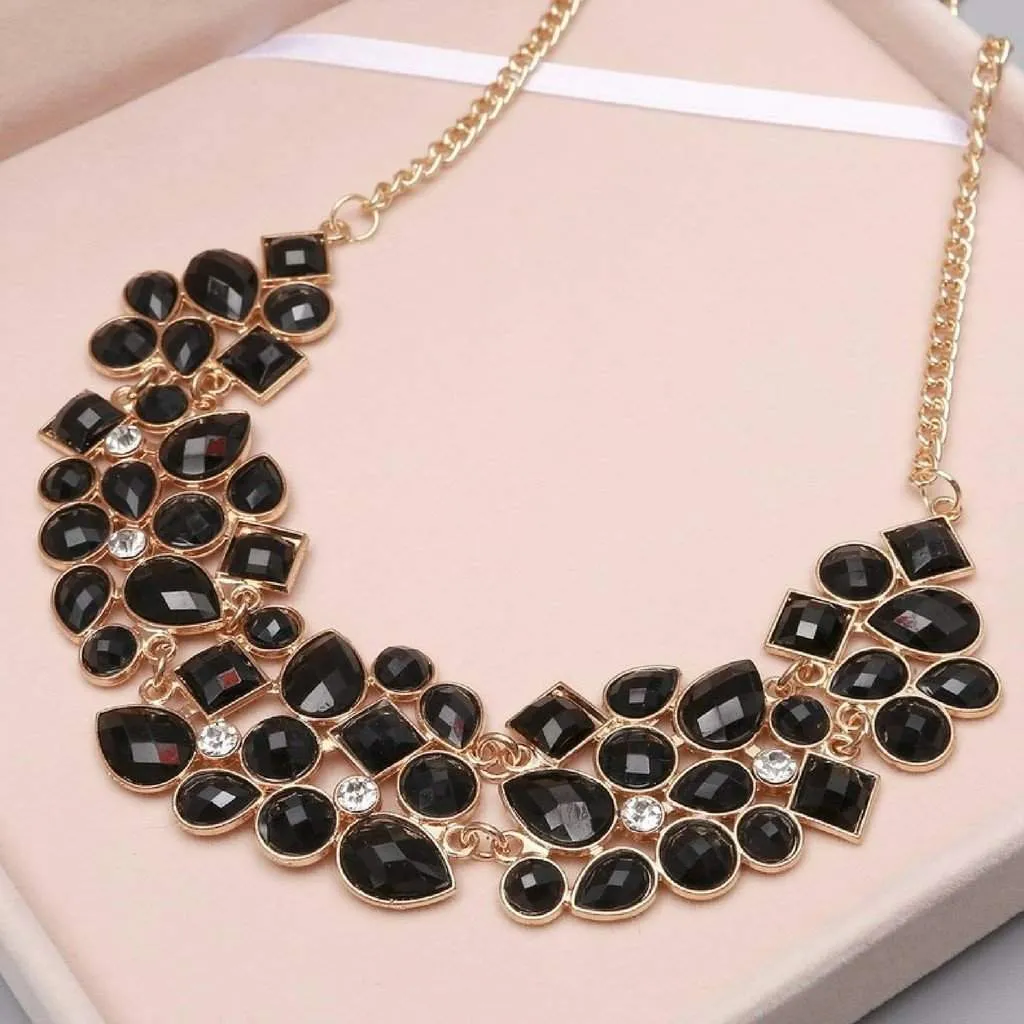 Black and Clear Crystal Collar Necklace