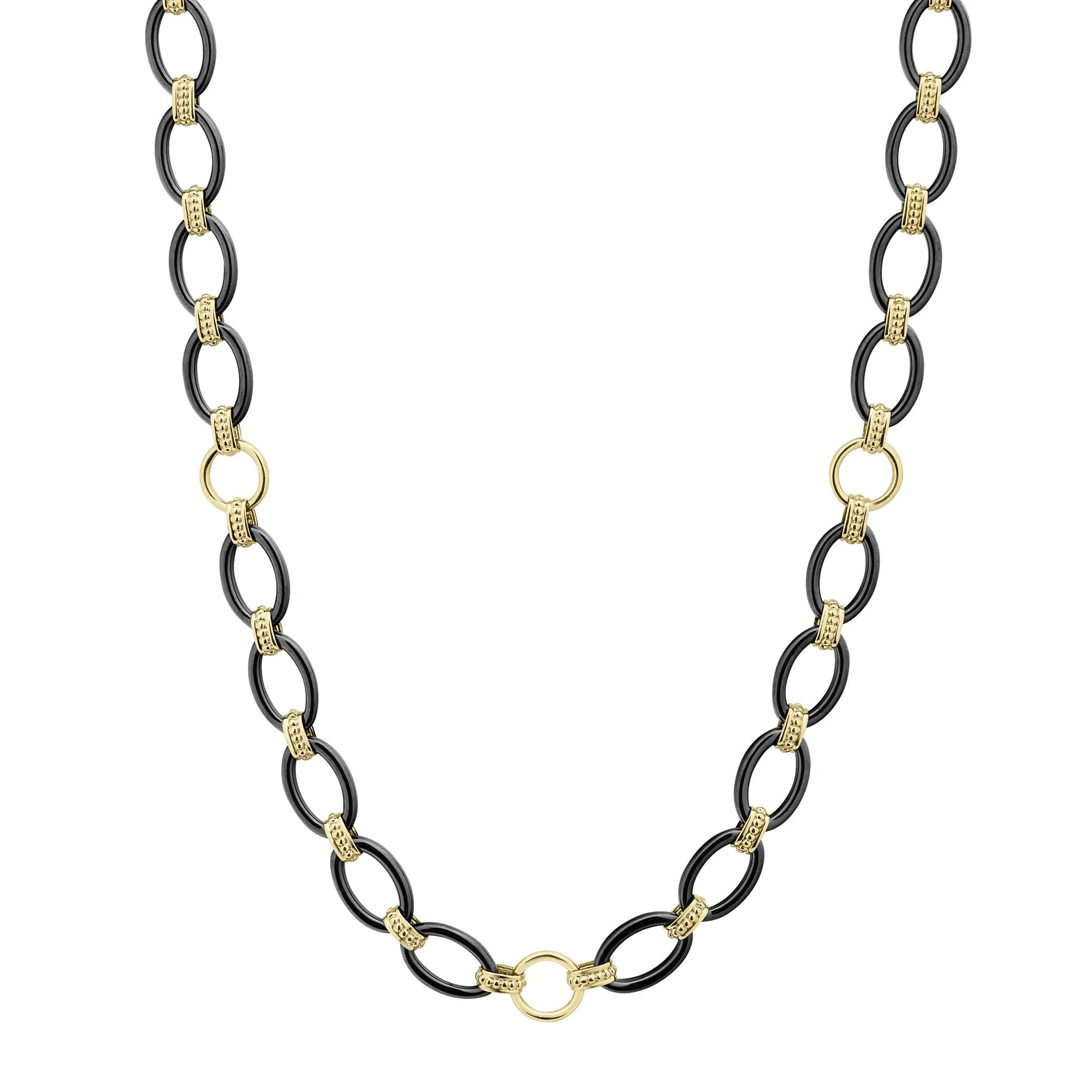 Black Caviar Long 18k Gold and Black Ceramic Link Necklace