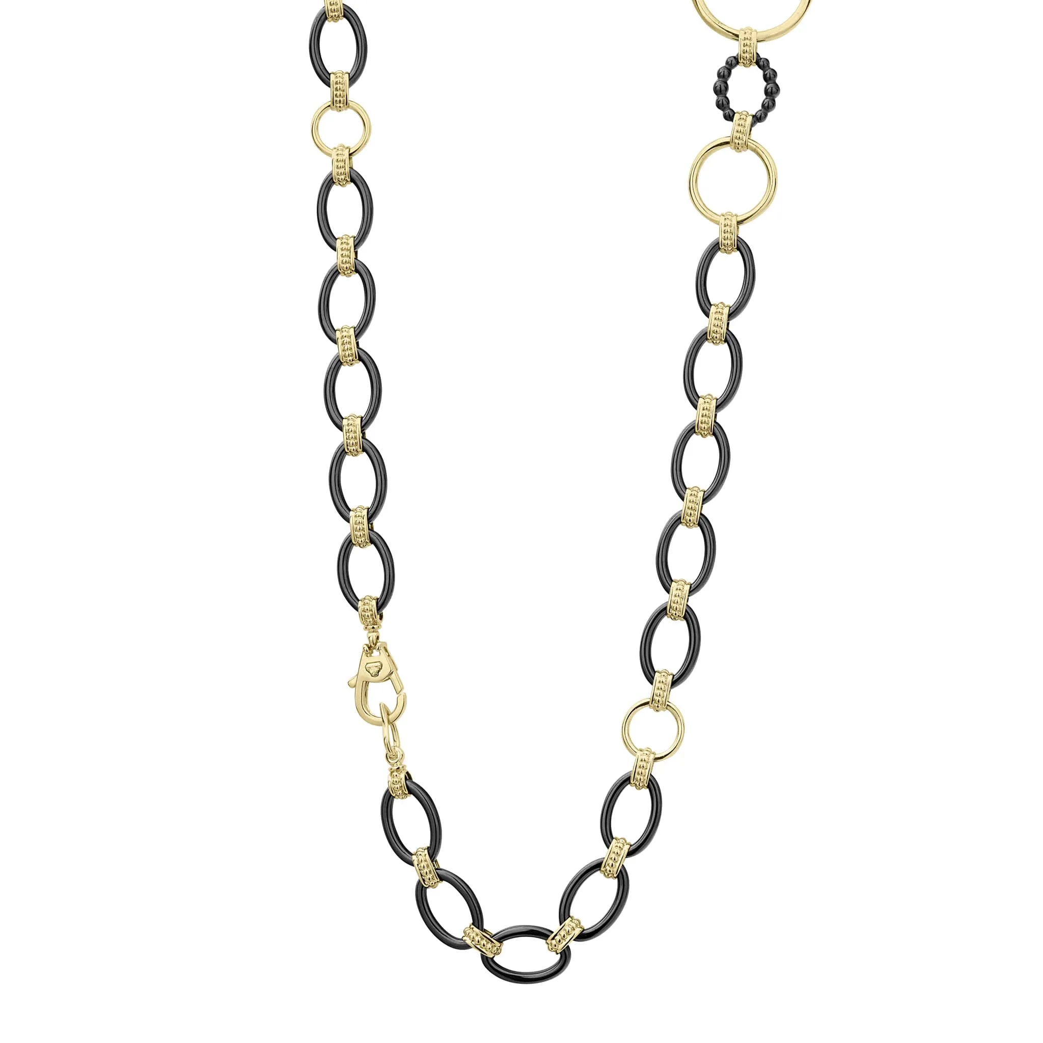 Black Caviar Long 18k Gold and Black Ceramic Link Necklace