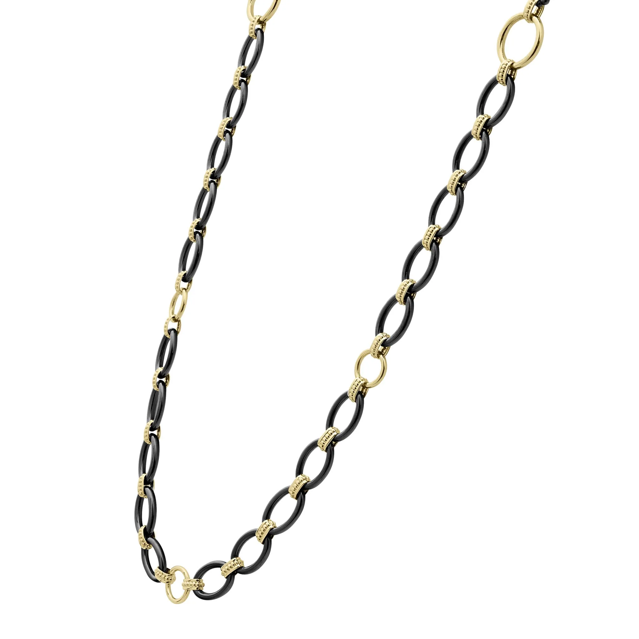 Black Caviar Long 18k Gold and Black Ceramic Link Necklace