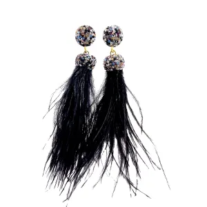 Black Feather & Crystal Sterling Silver Earring