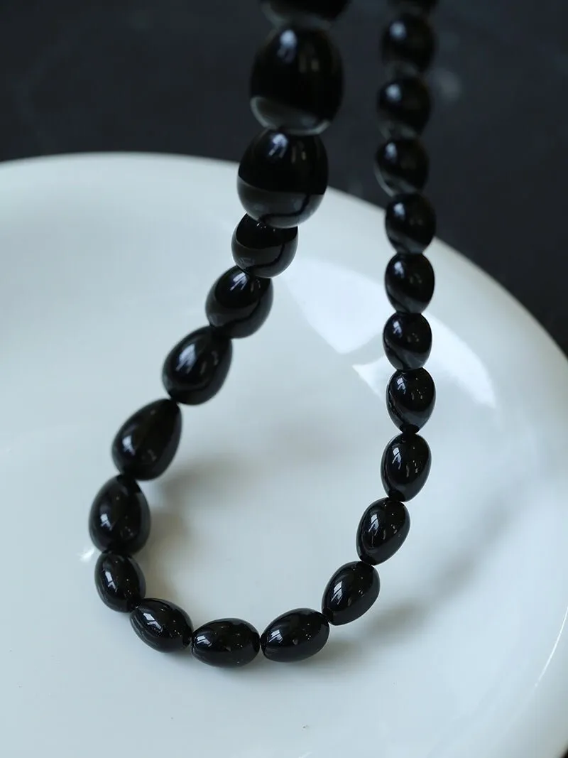 Black Gradient Water Drop Black Agate Necklace