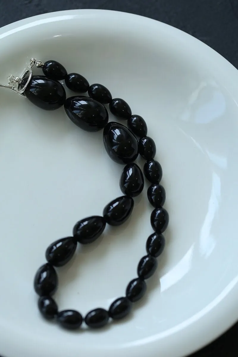 Black Gradient Water Drop Black Agate Necklace