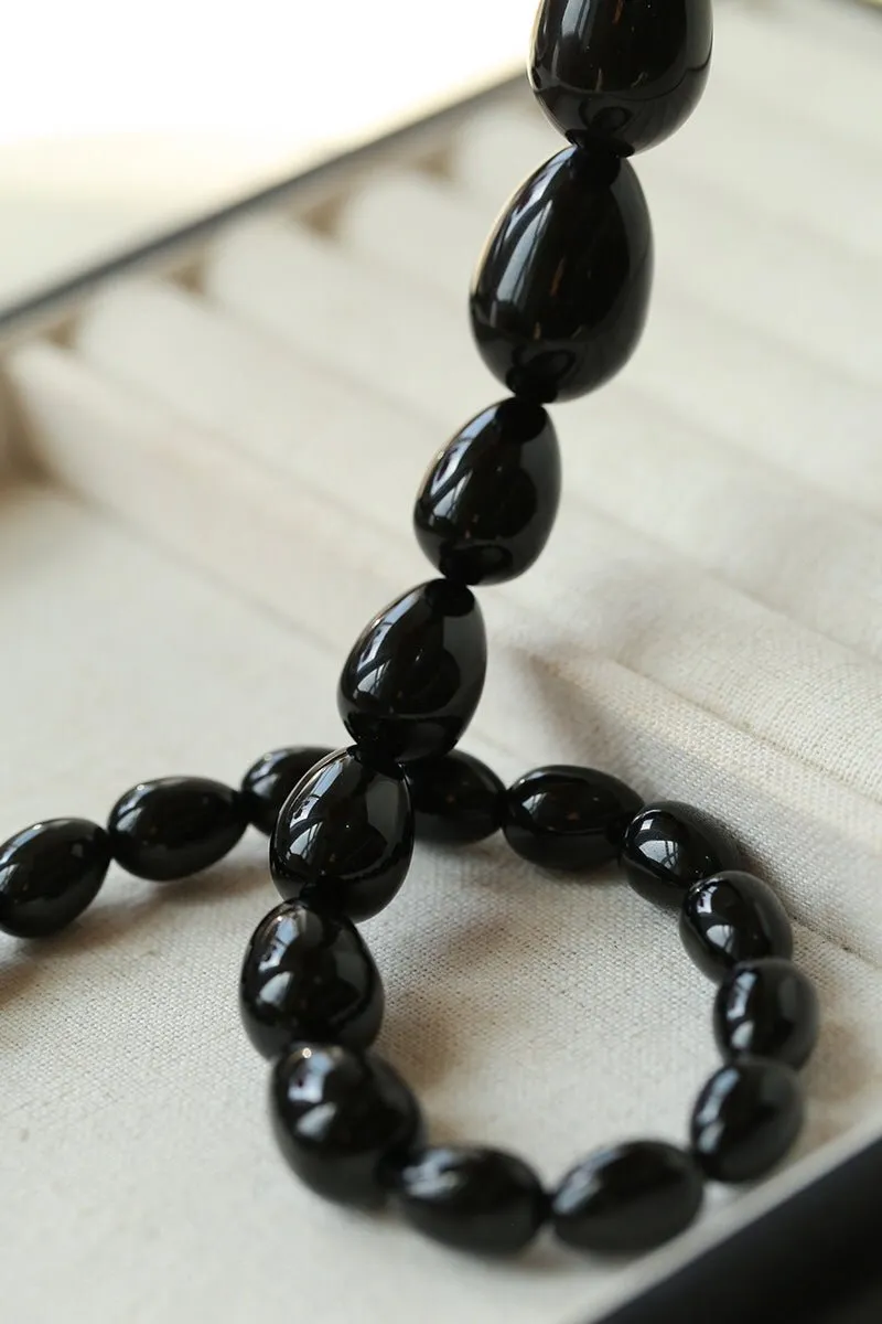 Black Gradient Water Drop Black Agate Necklace