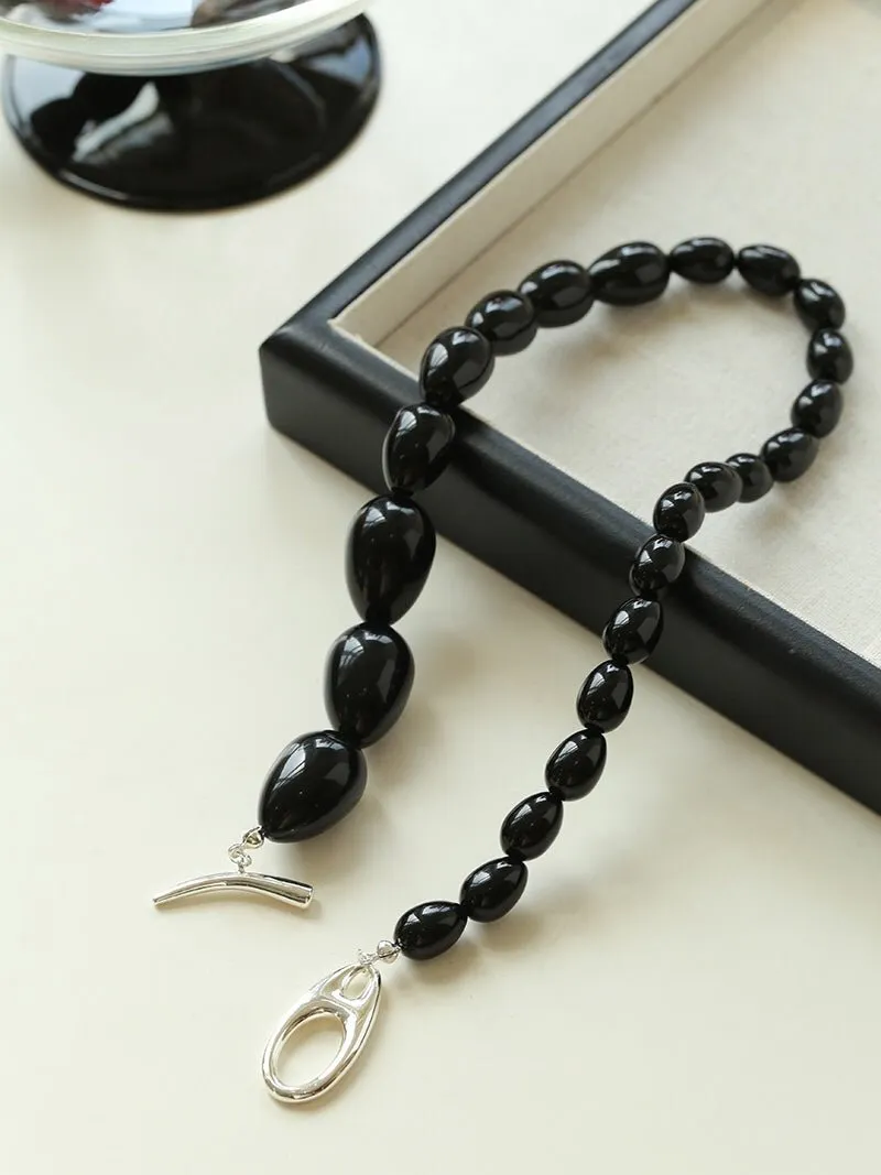 Black Gradient Water Drop Black Agate Necklace