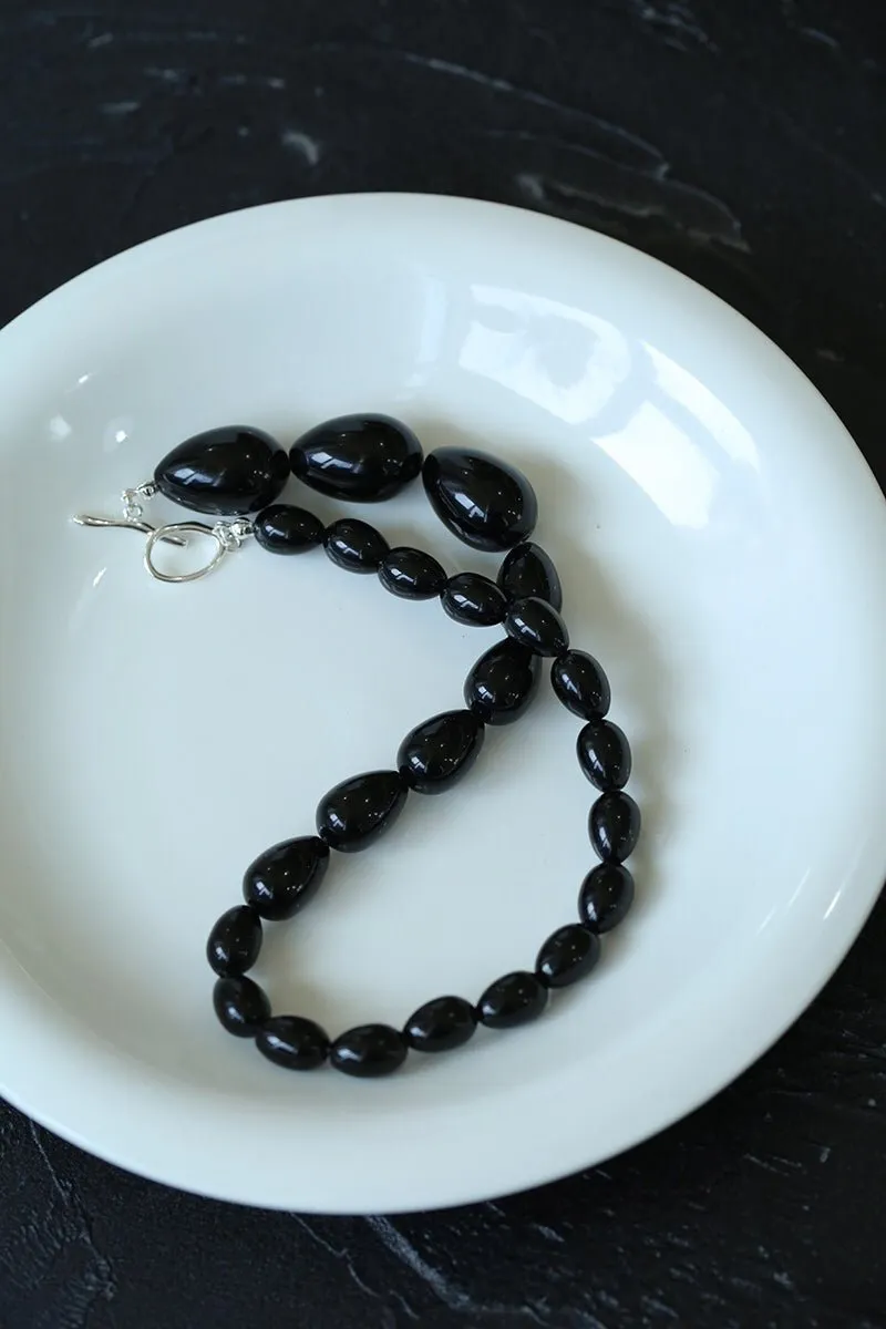 Black Gradient Water Drop Black Agate Necklace