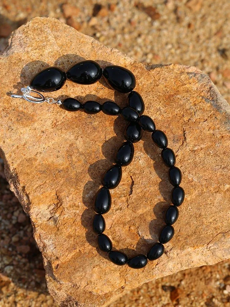 Black Gradient Water Drop Black Agate Necklace