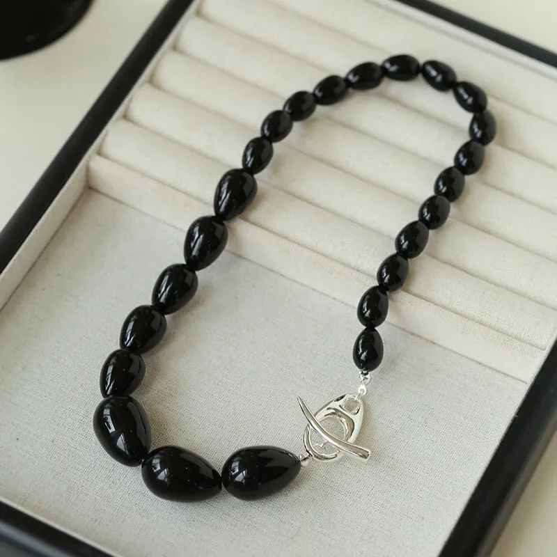 Black Gradient Water Drop Black Agate Necklace