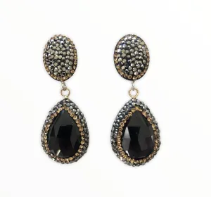 Black Onyx Teardrop and Pave Earrings