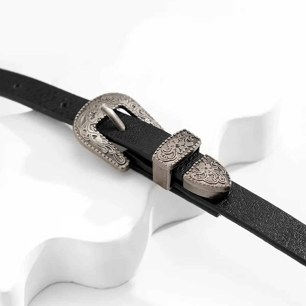 Black PU Leather Double Buckle Choker