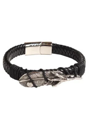 Boho Feather Antique Silver Leaf  Bracelet Black