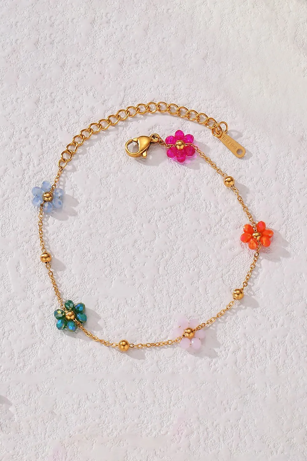 Boho Gold Stainless Steel Colorful Flowers Link Chain Bracelets