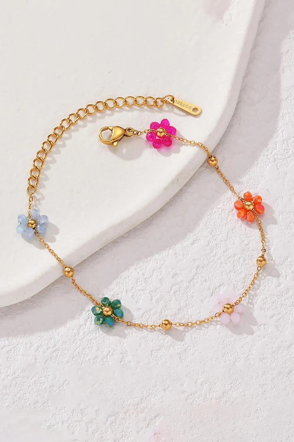 Boho Gold Stainless Steel Colorful Flowers Link Chain Bracelets