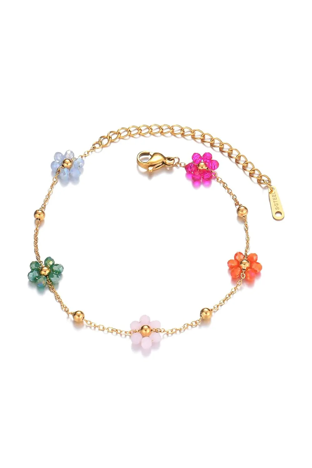 Boho Gold Stainless Steel Colorful Flowers Link Chain Bracelets