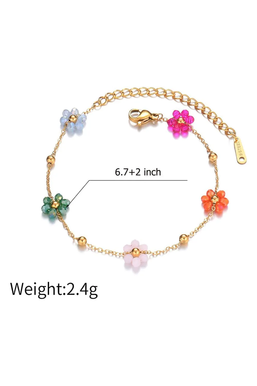 Boho Gold Stainless Steel Colorful Flowers Link Chain Bracelets