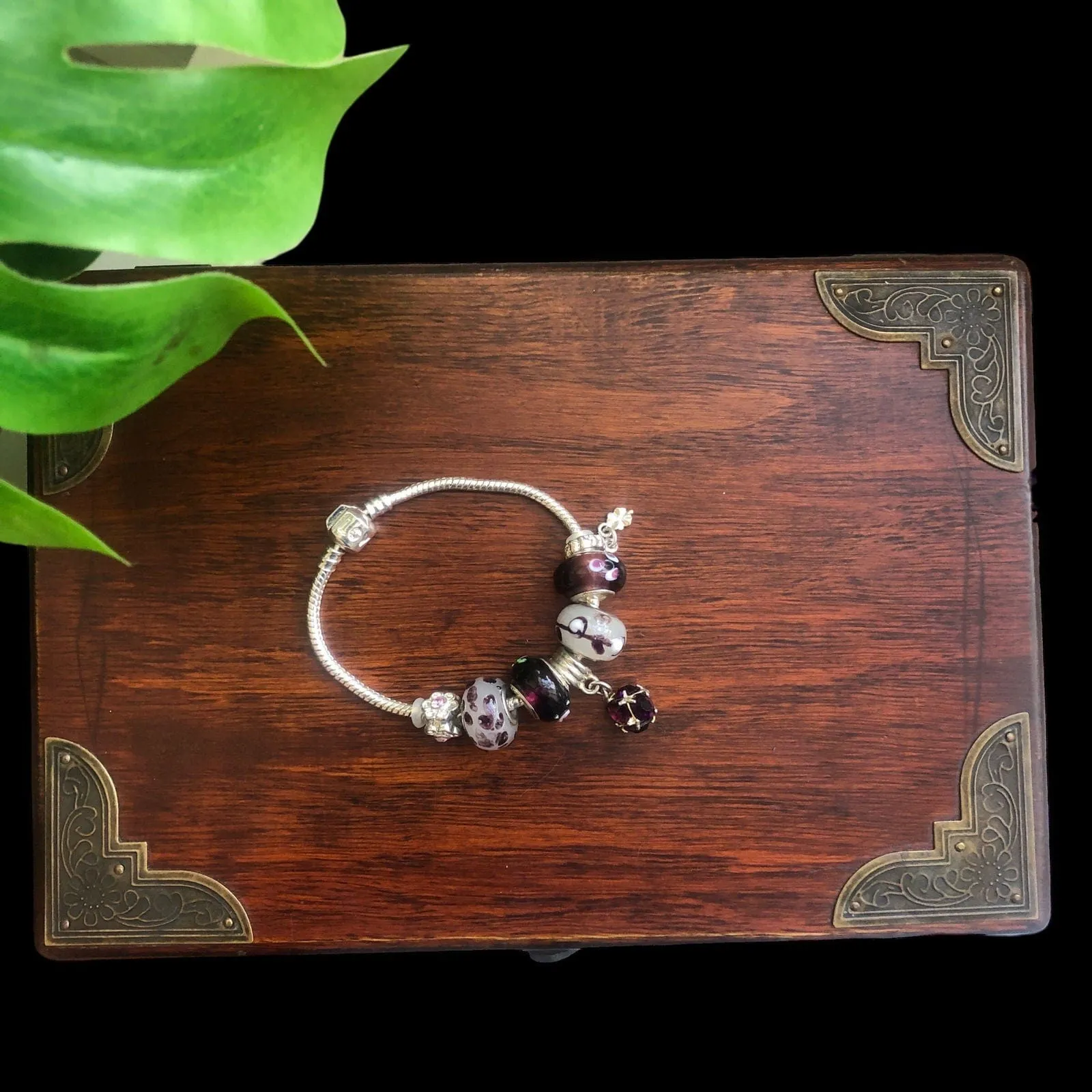 Burgundy Lampwork Charm Bracelet