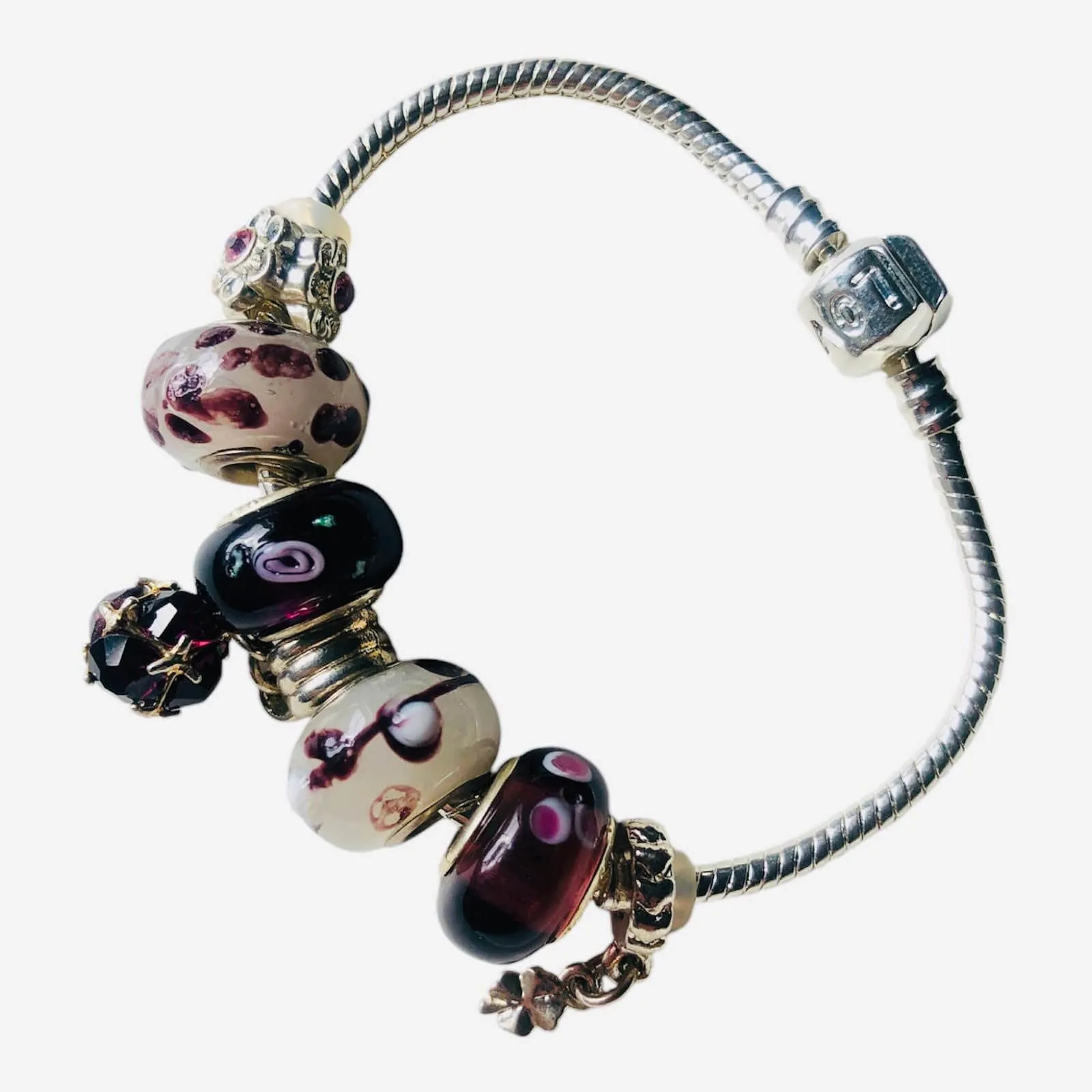 Burgundy Lampwork Charm Bracelet