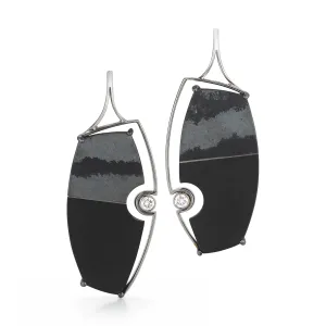 Carved Black Tourmaline, Hematite And Diamond Earrings