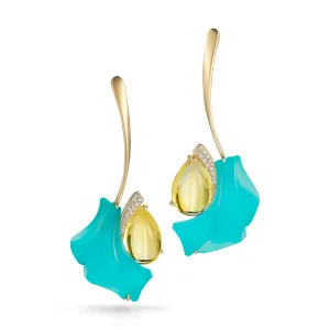 Carved Turquoise, Rock Crystal, Citrine and Diamond Earrings