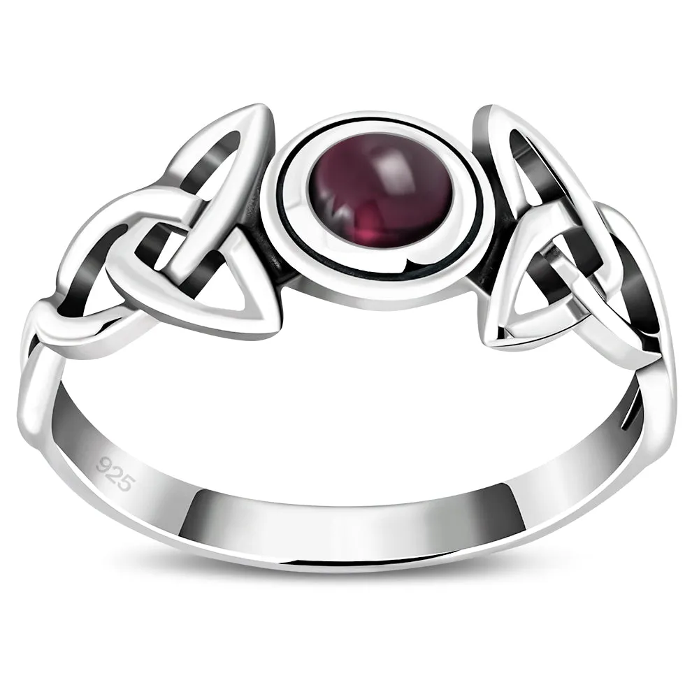 Celtic Trinity Knot Garnet Stone Silver Ring