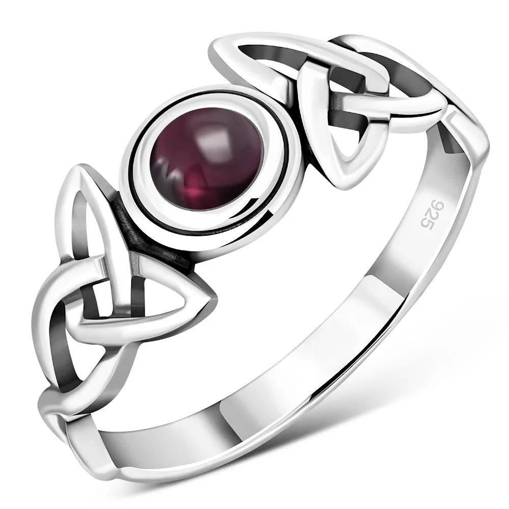 Celtic Trinity Knot Garnet Stone Silver Ring