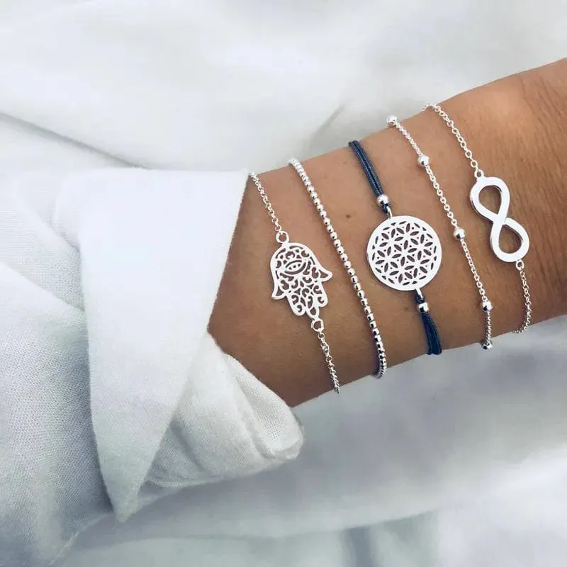 Chic Geometric Bracelet and Bangle Sets for Women with Vintage Star Map, Hand Heart Charm, Beads, Chains – Trendy Fashion Jewelry Accessories