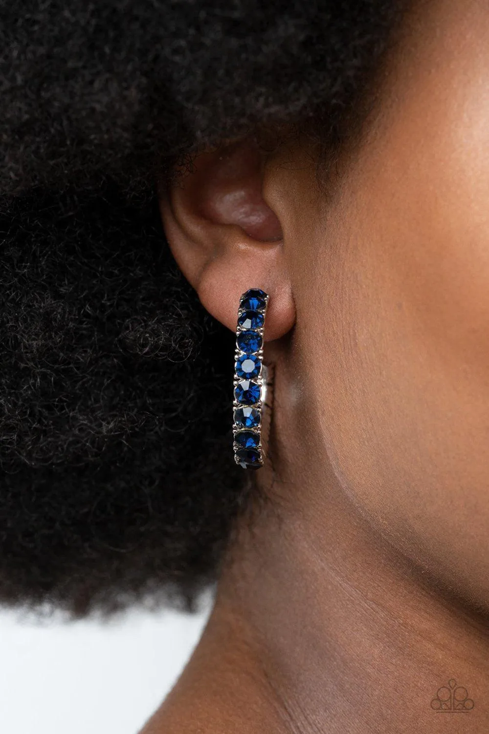 CLASSY is in Session Blue Rhinestone Hoop Earrings - Paparazzi Accessories