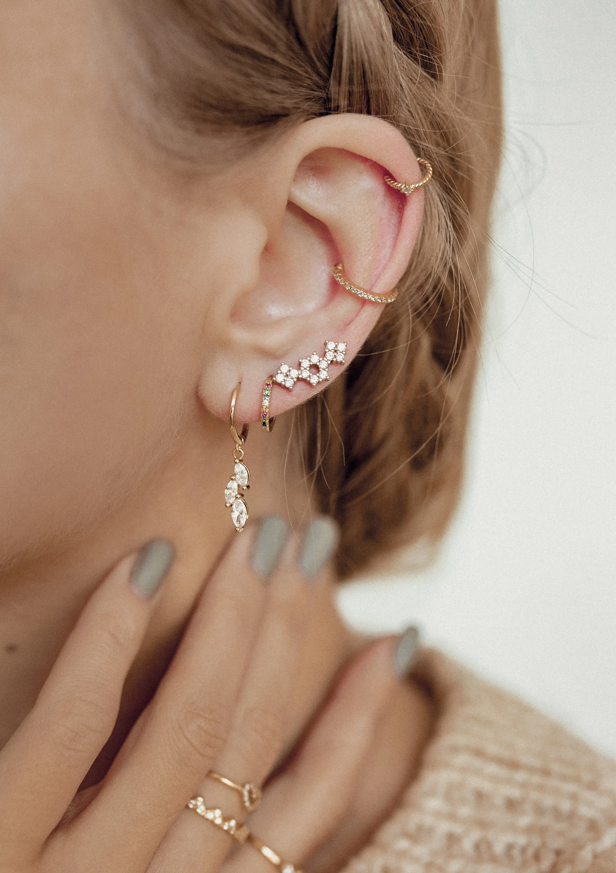 Cluster Huggie Earrings Sterling Silver