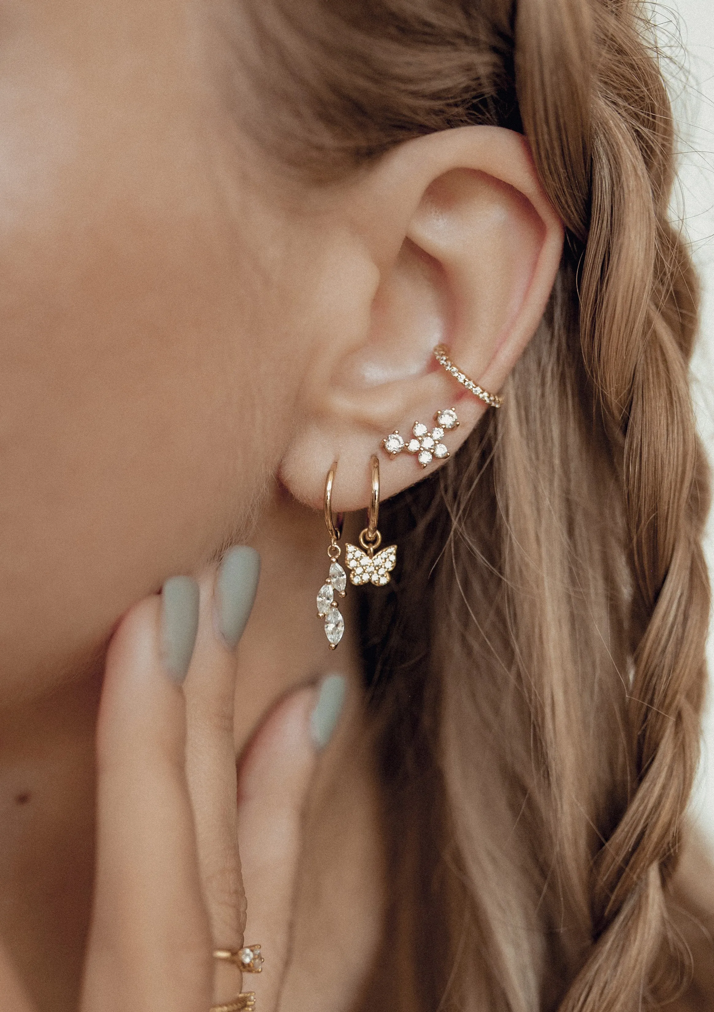 Cluster Huggie Earrings Sterling Silver