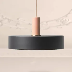 Contemporary Black Pendant Light - Metal and Wood - Round Shade - Indoor Suspension Lamp - 1 Bulb