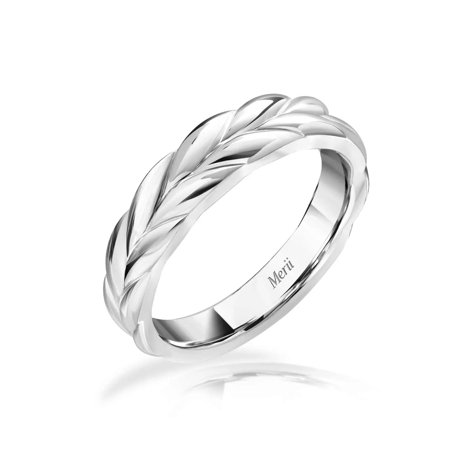 Couple Rings: Silver rhodium plated curved leaf band ring