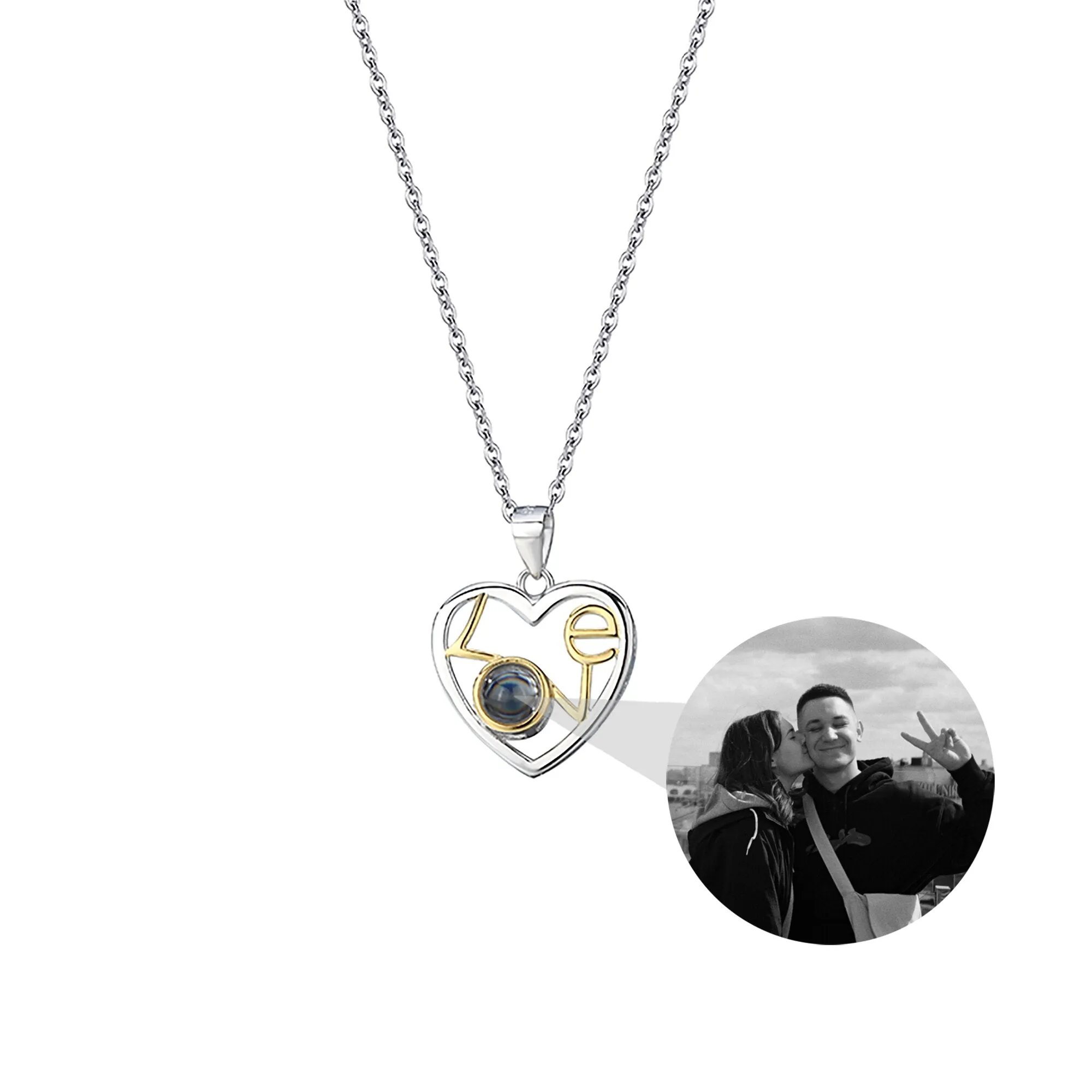 Customizable photo Necklace Round Heart Pendant Romantic Memory Projection Necklaces