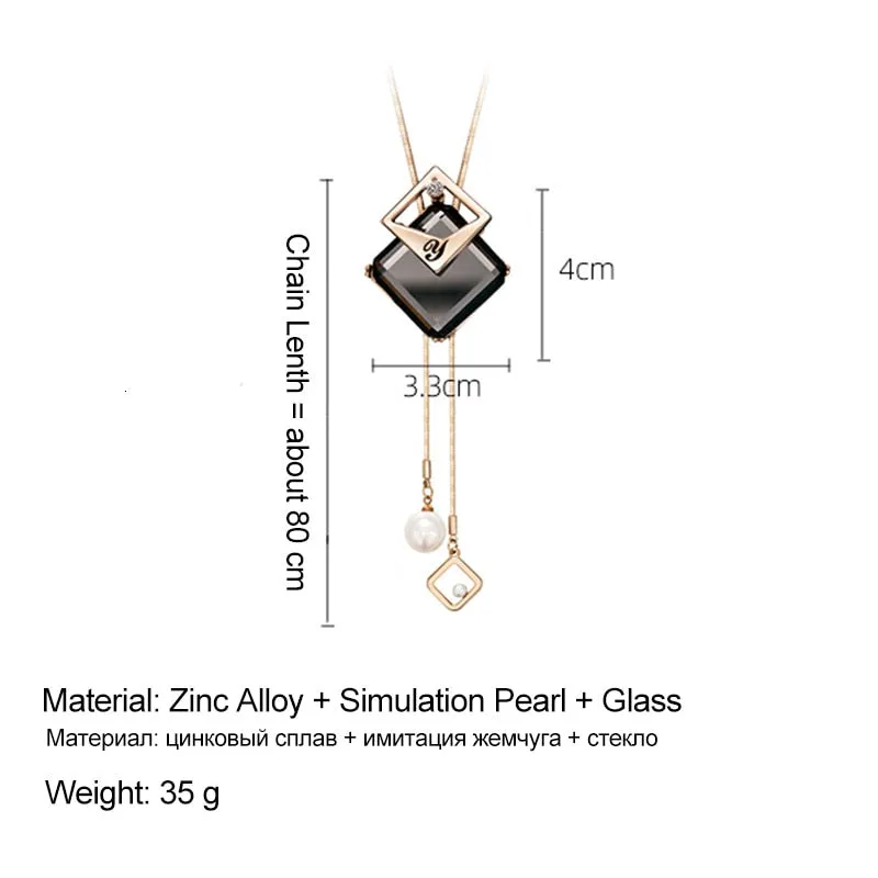 DEANWANGKT Long Black Crystal Necklaces & Pendants Fashion Gold Silver Color Chain Rhinestone Geometric  Necklace Jewelry For Women