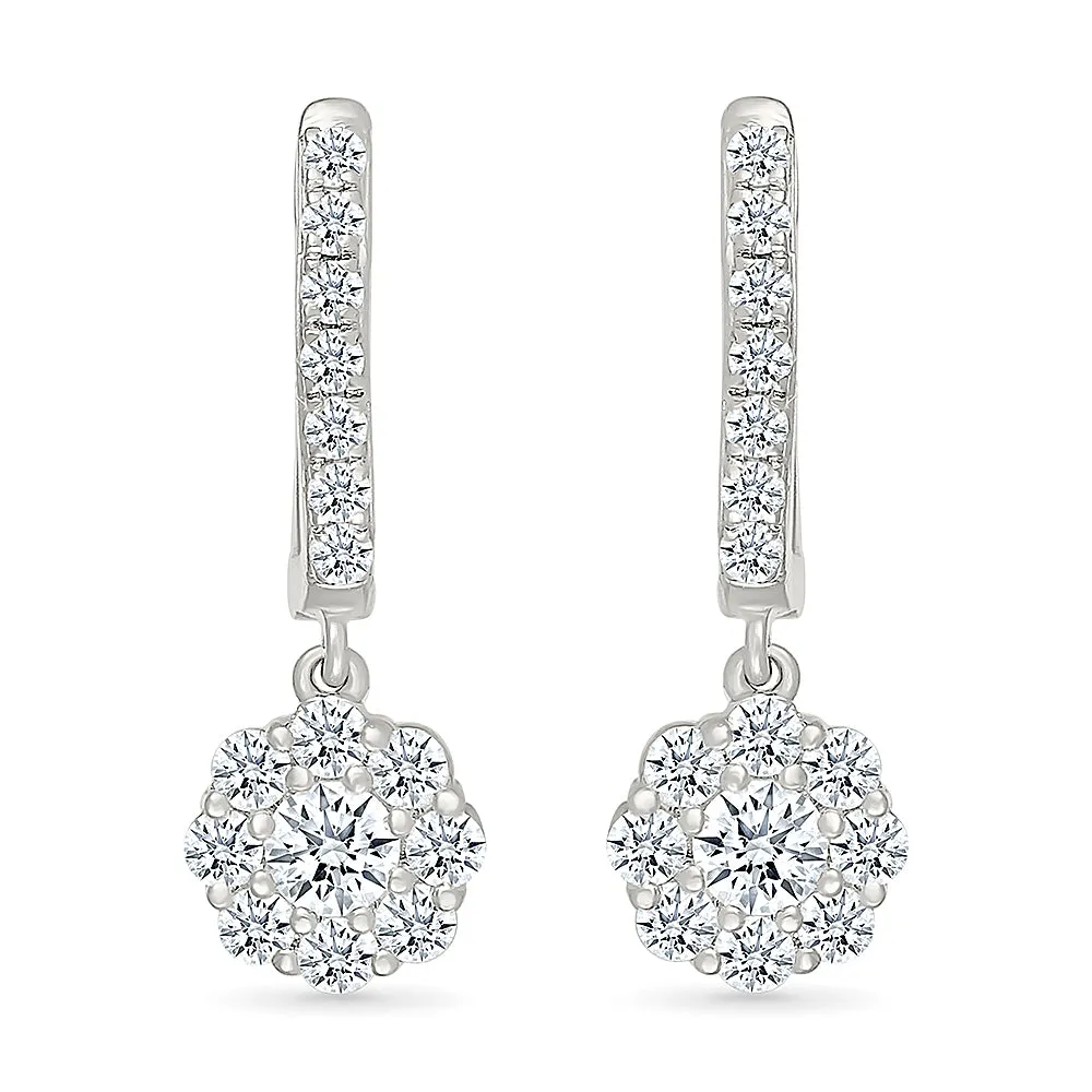 Diamond Flower Dangle Earrings