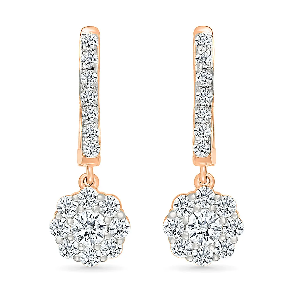 Diamond Flower Dangle Earrings