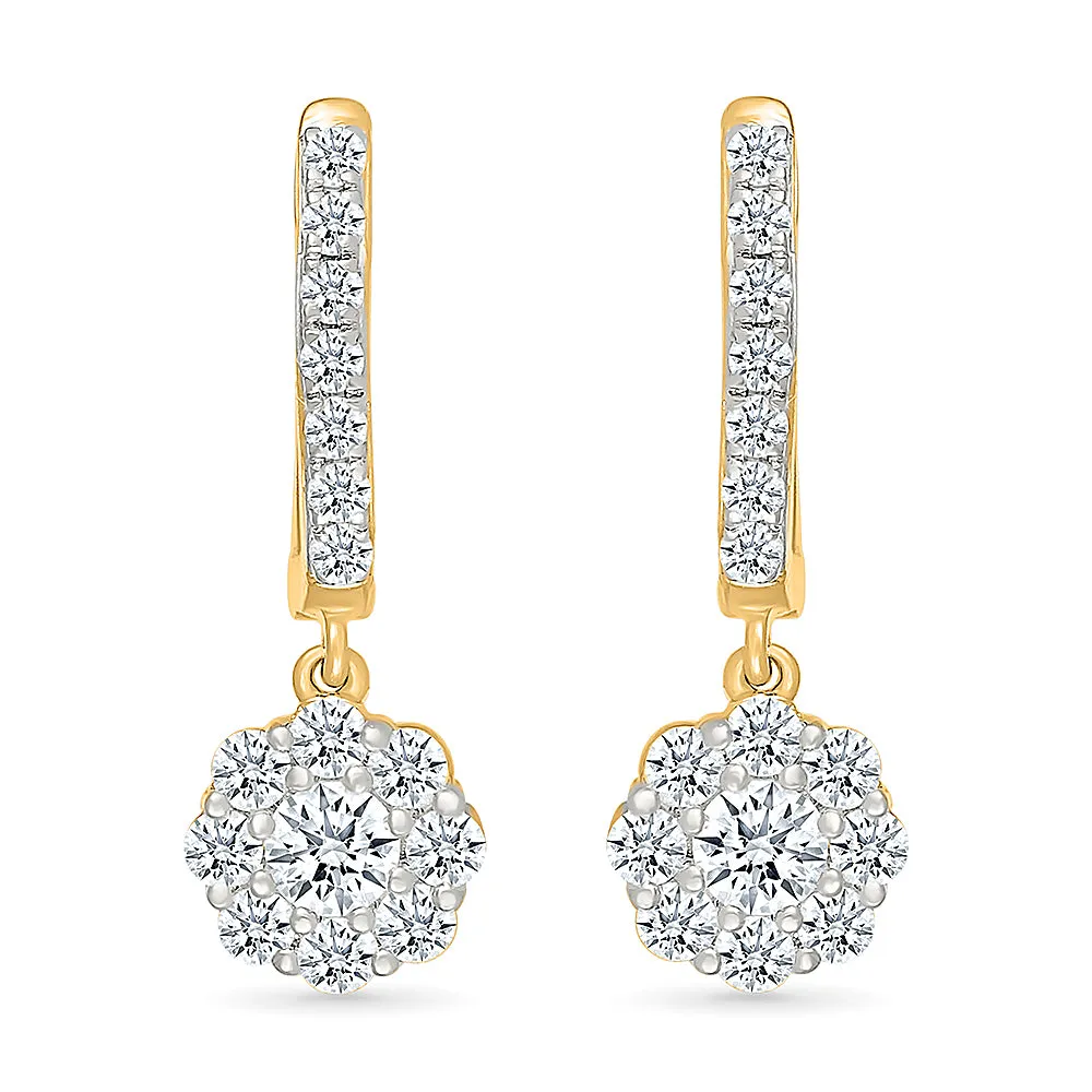 Diamond Flower Dangle Earrings