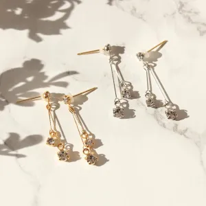 Double Stick Drop 18K Gold Post Earrings