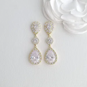 Drop Gold Earrings for Weddings with Teardrop Cubic Zirconia-Penelope