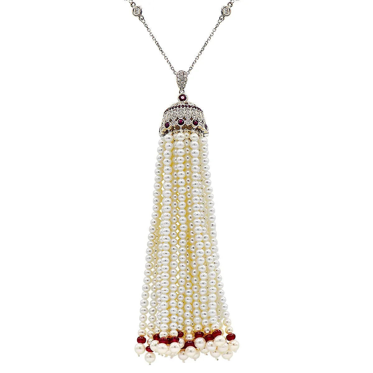 DSL Freshwater Pearl & Ruby Tassel Necklace