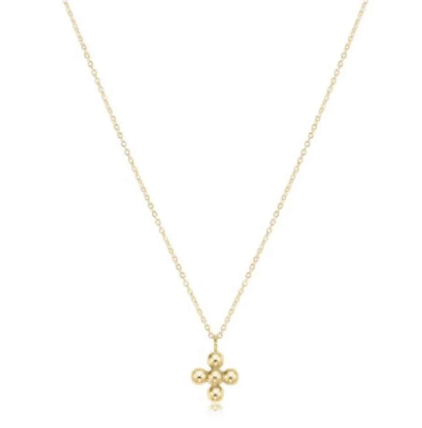 E Newton 16" Necklace Gold Classic Beaded Signature Cross 4mm Gold Charm