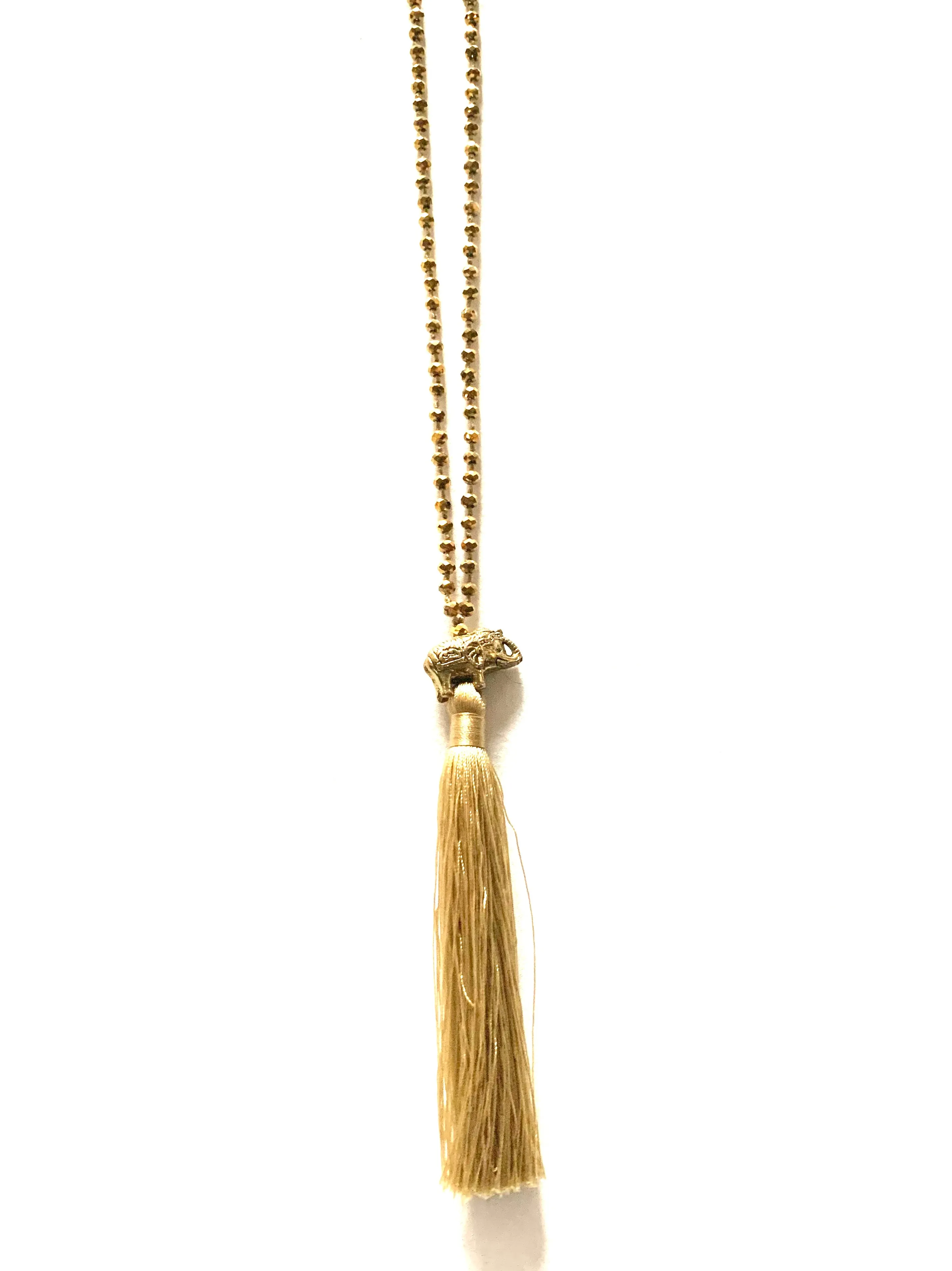 Elephant gold beaded necklace with tassel